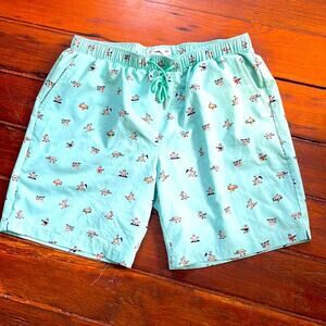 Mosmann Australia sloth print elastic waist pull on lined drawstring swim trunks
